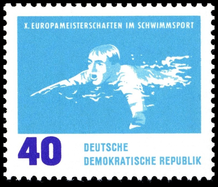 (1962-046) Марка Германия (ГДР) &quot;Брасс&quot;    ЧЕ по плаванию III O