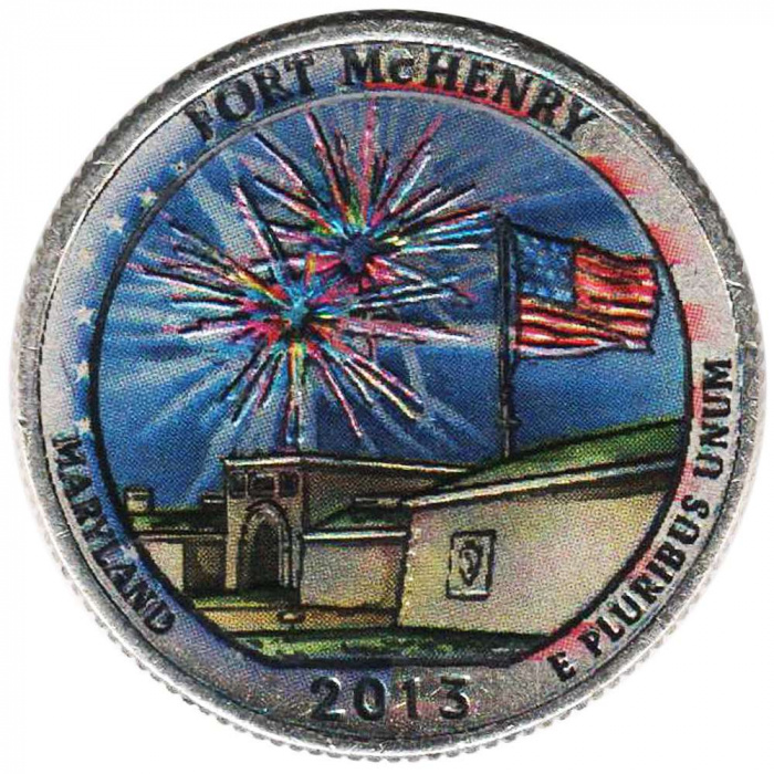 (019d) Монета США 2013 год 25 центов &quot;Форт Мак-Генри&quot;  Вариант №2 Медь-Никель  COLOR. Цветная