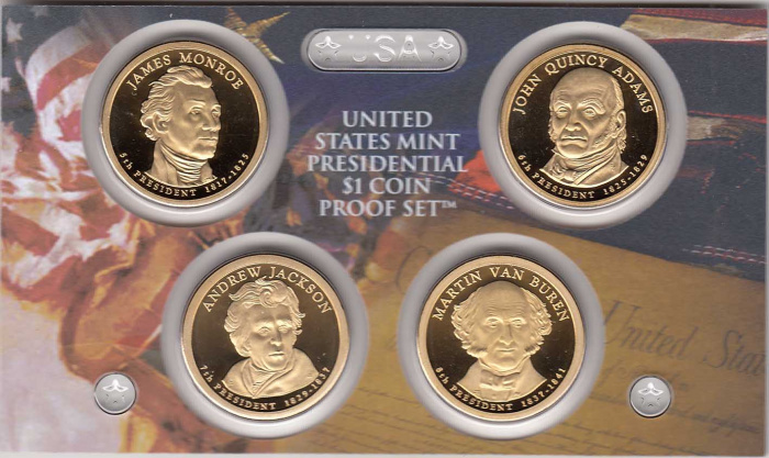 (2008s, 4 монеты по 1$) Набор монет США 2008 год &quot;Президенты&quot; Годовой набор  PROOF в коробке