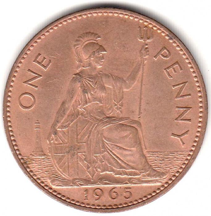 (1965) Монета Великобритания 1965 год 1 пенни &quot;Елизавета II&quot;  Бронза  XF