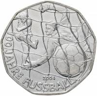 (004) Монета Австрия 2004 год 5 евро "100 лет футболу"  Серебро Ag 800  UNC