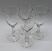 Бокалы для вина стекло лазурная гравировка 4 шт (сост. на фото)