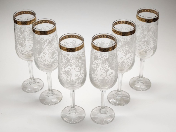 Бокалы хрустальные деколь позолота Богемия 6 шт