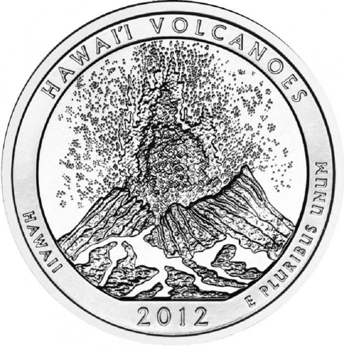 (014d) Монета США 2012 год 25 центов &quot;Гавайские вулканы&quot;  Медь-Никель  UNC