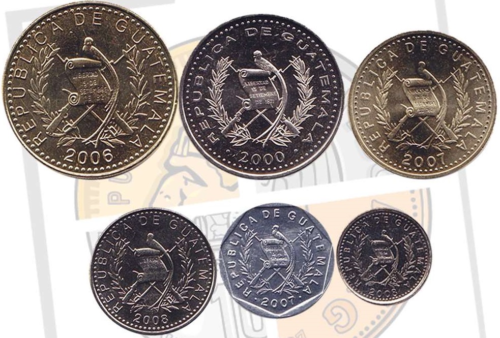 (2000-2008, 6 монет, 1 5 10 25 50 сантимов и 1 кетсаль) Набор монет Гватемала 2000-2008 год    UNC