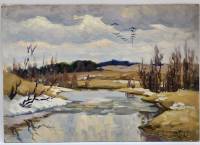 Картина Тулаев В. Н. 1989 г. Река. Пейзаж масло картон 35х24 см