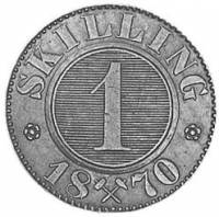 (№1870km335) Монета Норвегия 1870 год 1 Skilling