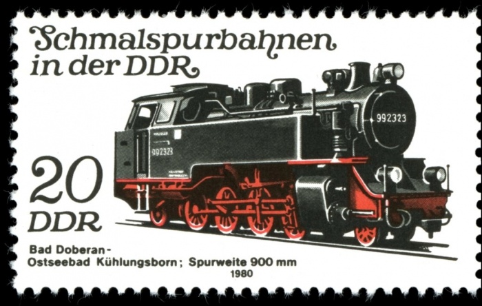 (1980-097) Марка Германия (ГДР) &quot;Локомотив Бад Доберан - Кюлунгсборн&quot;    Узкоколейные ЖД ГДР II Θ