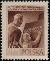 (1955-060) Марка Польша "Учитель и ученик перед доской"   50 лет Польской Ассоциации учителей II Θ