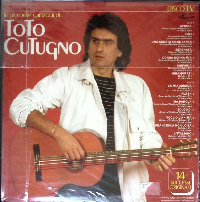 Пластинка виниловая &quot;Toto Cutugno. Le piu belle canzoni di&quot; Carostello Records 300 мм. (Сост. отл.)
