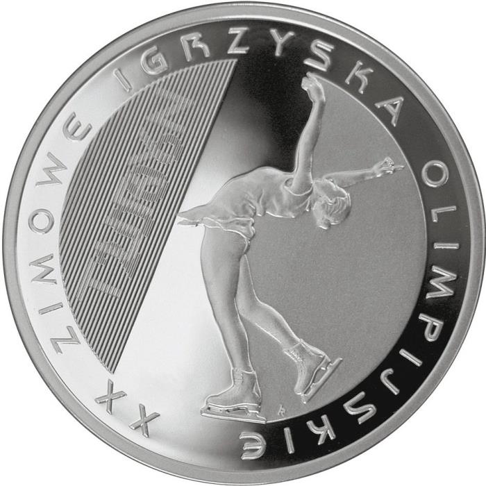 2006 Монета Польша 2006 год 10 злотых XX Зимняя Олимпиада Турин Фигурное катание  Серебро Ag 925  PR