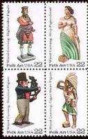 (№1986-1852) Лист марок США 1986 год "Woodcarved Фигурки", Гашеный