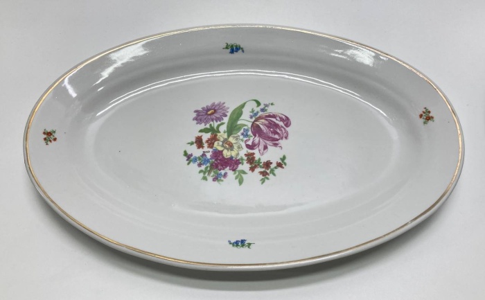 Блюдо овальное, рисунок цветы, Дулёво