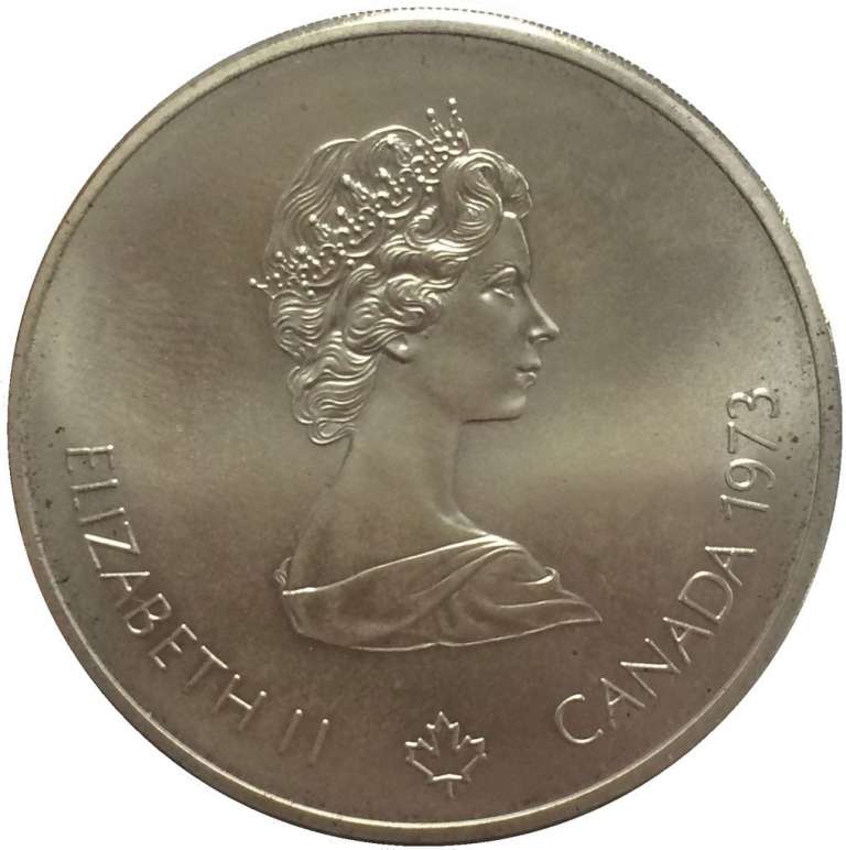 (1973) Монета Канада 1973 год 10 долларов &quot;XXI Летняя Олимпиада Монреаль 1976 Карта мира&quot;  Серебро A