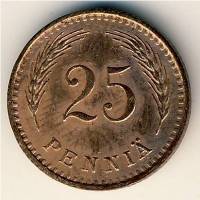 (№1940km25a) Монета Финляндия 1940 год 25 Penniauml;