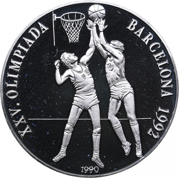 (1990) Монета Куба 1990 год 10 песо &quot;XXV Летняя Олимпиада Барселона 1992. Баскетбол&quot;  PROOF