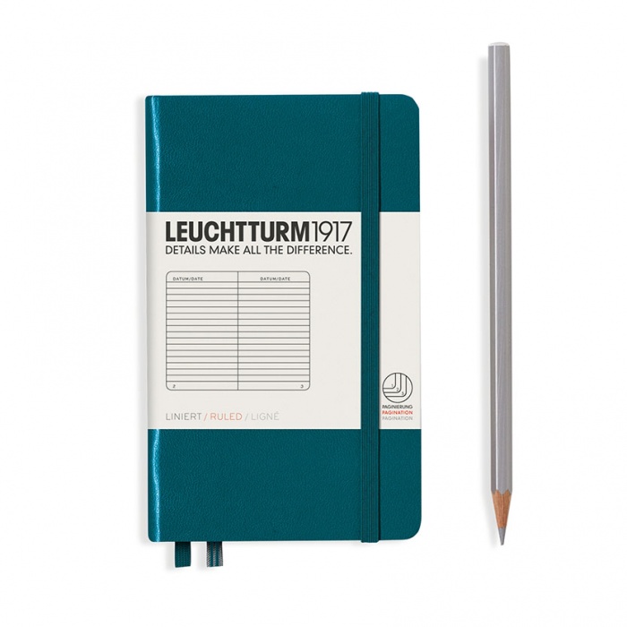 Книга для записей POCKET A6, на 185 страниц в линейку, PACIFIC GREEN. Leuchtturm1917, #359700