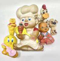 Игрушки резиновые 6 шт повар твити винни пух петушок собака + пупс 
