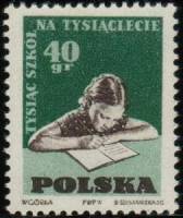 (1959-044) Марка Польша "Девушка делает уроки"   1000 школ к тысячететию Польши I Θ