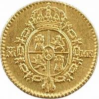 (№1788km433) Монета Испания 1788 год frac12; Escudo (Венценосный М)