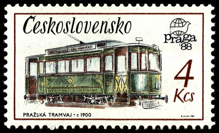 (1987-022) Марка Чехословакия &quot;Трамвай&quot;    Международная выставка марок Прага '88 II Θ