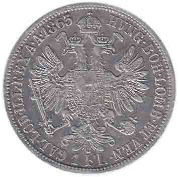  Монета Австро-Венгрия 1863 год      Серебро (Ag)  VF