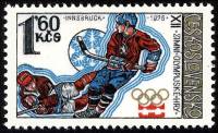 1976-008 Марка Чехословакия Хоккей на льду   Зимние Олимпийские Игры 1976, Инсбрук III Θ