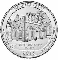 033p Монета США 2016 год 25 центов Харперс Ферри  Медь-Никель  UNC