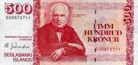 () Банкнота Исландия 2004 год 500 крон "Йоун Сигурдссон"   UNC