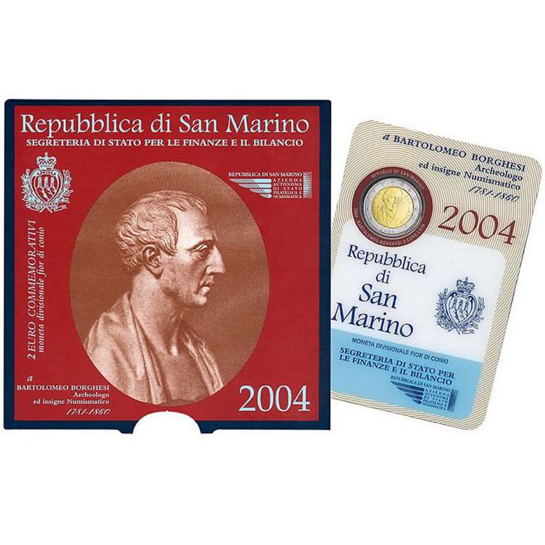 (001) Монета Сан-Марино 2004 год 2 евро &quot;Бартоломео Боргези&quot;   Буклет