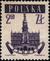 (1958-006) Марка Польша "Замосць"   Старые ратуши (Стандартный выпуск) II Θ