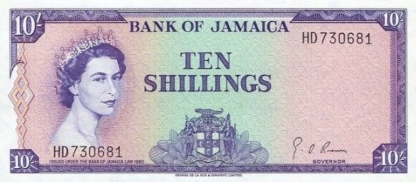 (№1964P-51 Be) Банкнота Ямайка 1964 год &quot;10 Shillings&quot; (Подписи: G)