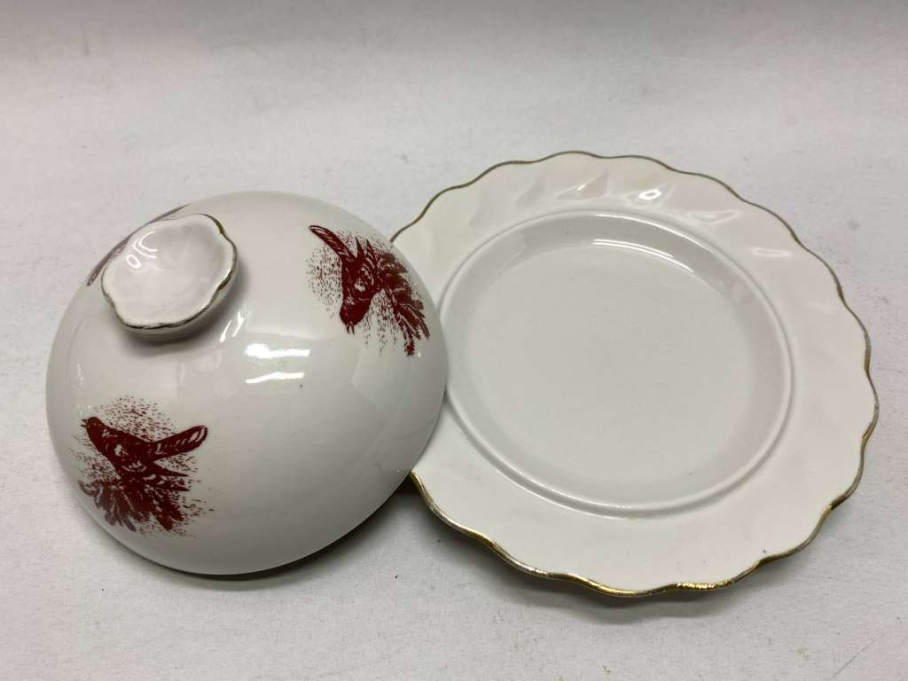 Масленка с крышкой фарфор ЛОЗ глухарь тетерев