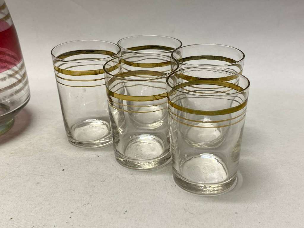 Графин + 5 стопок, стекло, позолта СССР