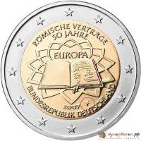 (003) Монета Германия (ФРГ) 2007 год 2 евро "Римский договор 50 лет" Двор F Биметалл  UNC