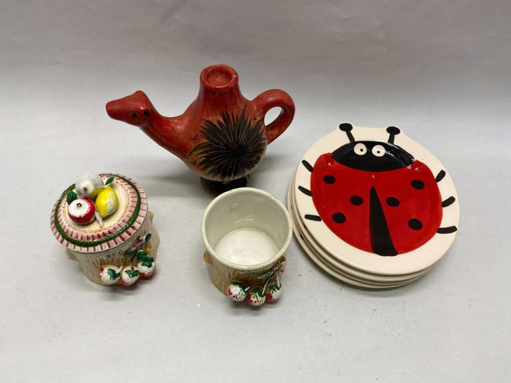 Набор столовой посуды керамика, 4 тарелки, чайник, чашка, сахарница
