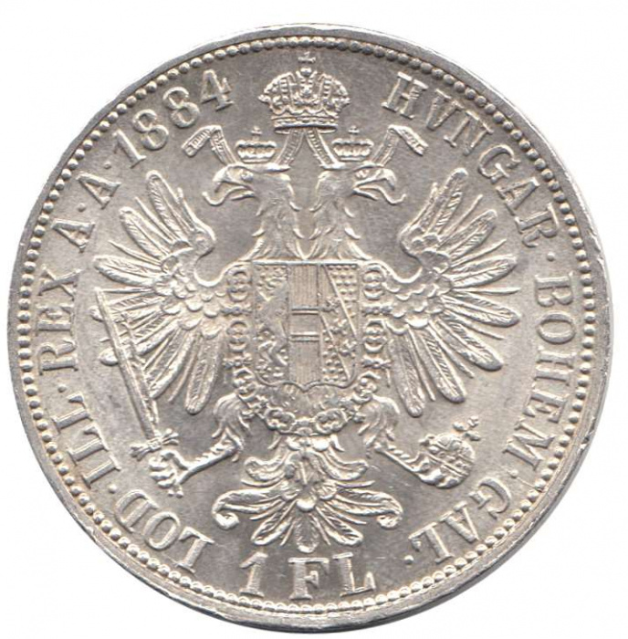 Монета Австро-Венгрия 1 гульден (флорин) 1884 год &quot;Франц Иосиф I - Император Австро-Венгрии&quot;, XF