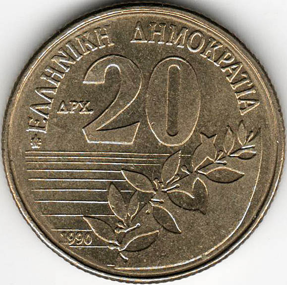  Монета Греция 1990 год      Серебрение  VF