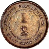 () Монета Стрейтс Сетлментс («Поселения у пролива»)  1884 год 12  ""   Бронза  UNC