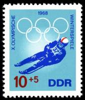 (1968-002) Марка Германия (ГДР) "Саночники"    Зимние ОИ 1968, Гренобль II Θ