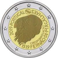 (022) Монета Португалия 2019 год 2 евро "500 лет плаванию Магеллана"  Биметалл  PROOF