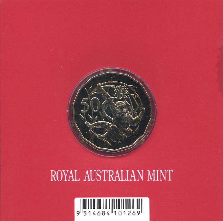 (2016) Монета Австралия 2016 год 50 центов &quot;Год обезьяны&quot;  Медь-Никель  Буклет
