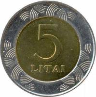 () Монета Литва 1999 год 5  ""   Биметалл  UNC