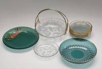 Конфетница с ручкой 7 розеток и 2 блюдца цветное стекло (10 предметов)