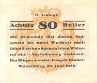 (№1920) Банкнота Австрия 1920 год "80 Heller"