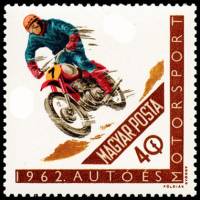 (1962-080) Марка Венгрия "Прыжок на мотоцикле"    Мотоспорт III Θ