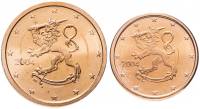 2004, 2 монеты, 1 и 2 цента Набор монет Евро Финляндия 2004 год   UNC