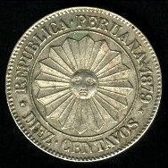 (№1879km198) Монета Перу 1879 год 10 Centavos (Предварительная Чекана)