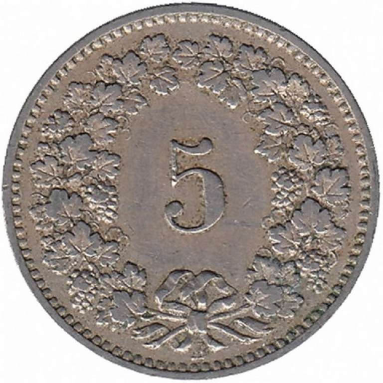 (1898) Монета Швейцария 1898 год 5 раппенов   Медь-Никель  VF