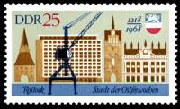 (1968-053) Марка Германия (ГДР) "Современный город"    Росток, 750 лет III Θ